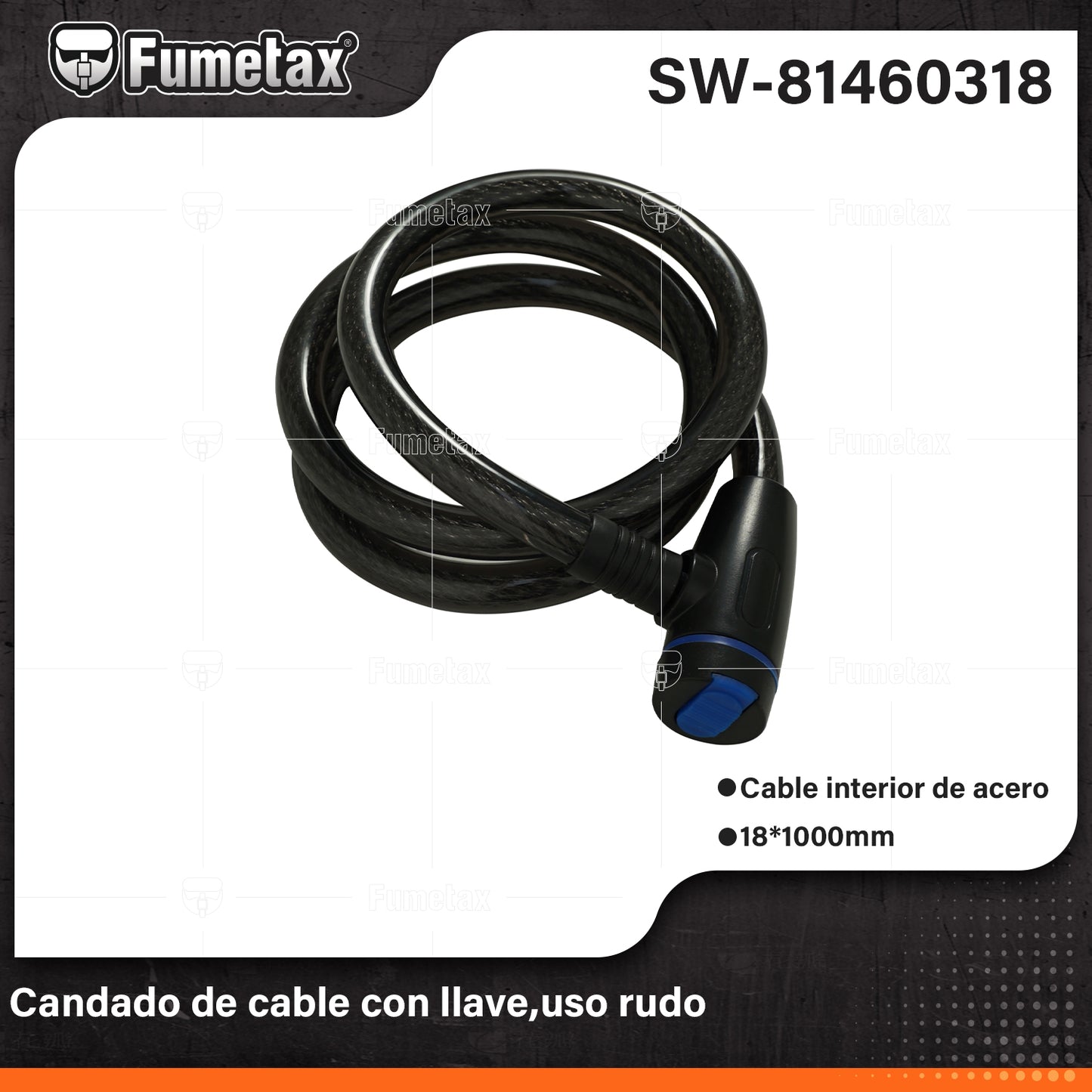 SW-81460318-(Caja master 1 CTN=30 SKU)-(MOQ 1 SKU)-Candado de cable
Cables de acero trenzados cubiertos de PVC para mayor resistencia a cortes