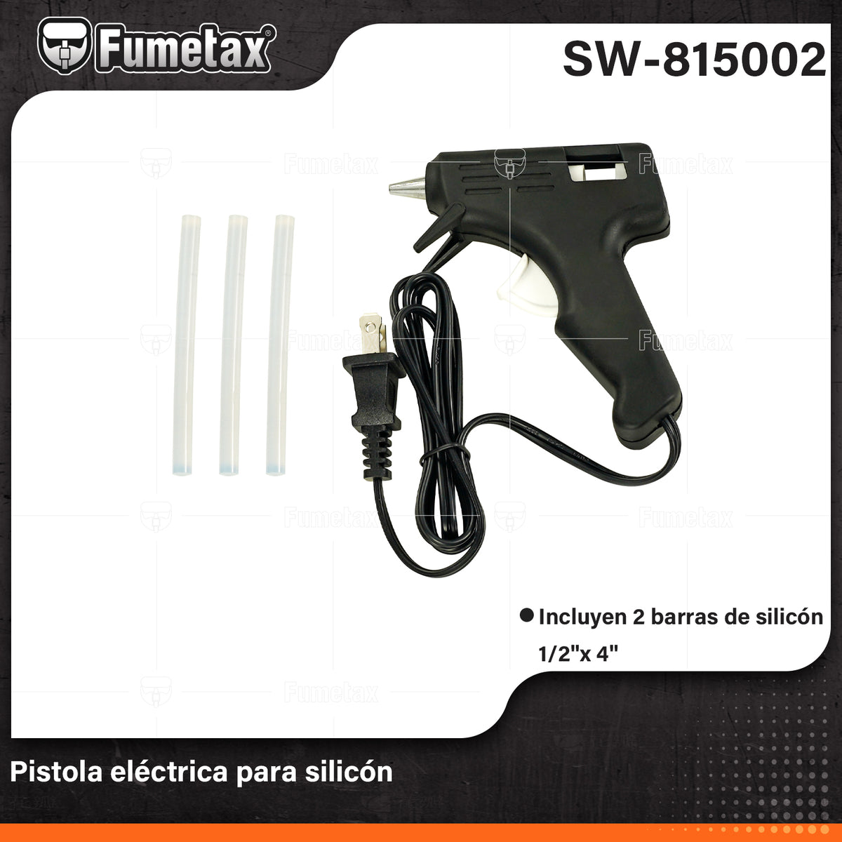 SW-815002-(Caja master 1 CTN=48 SKU)-(MOQ 1 SKU)-Pistola eléctrica para silicón
Gatillo de fácil compresión y boquilla para una aplicación precisa