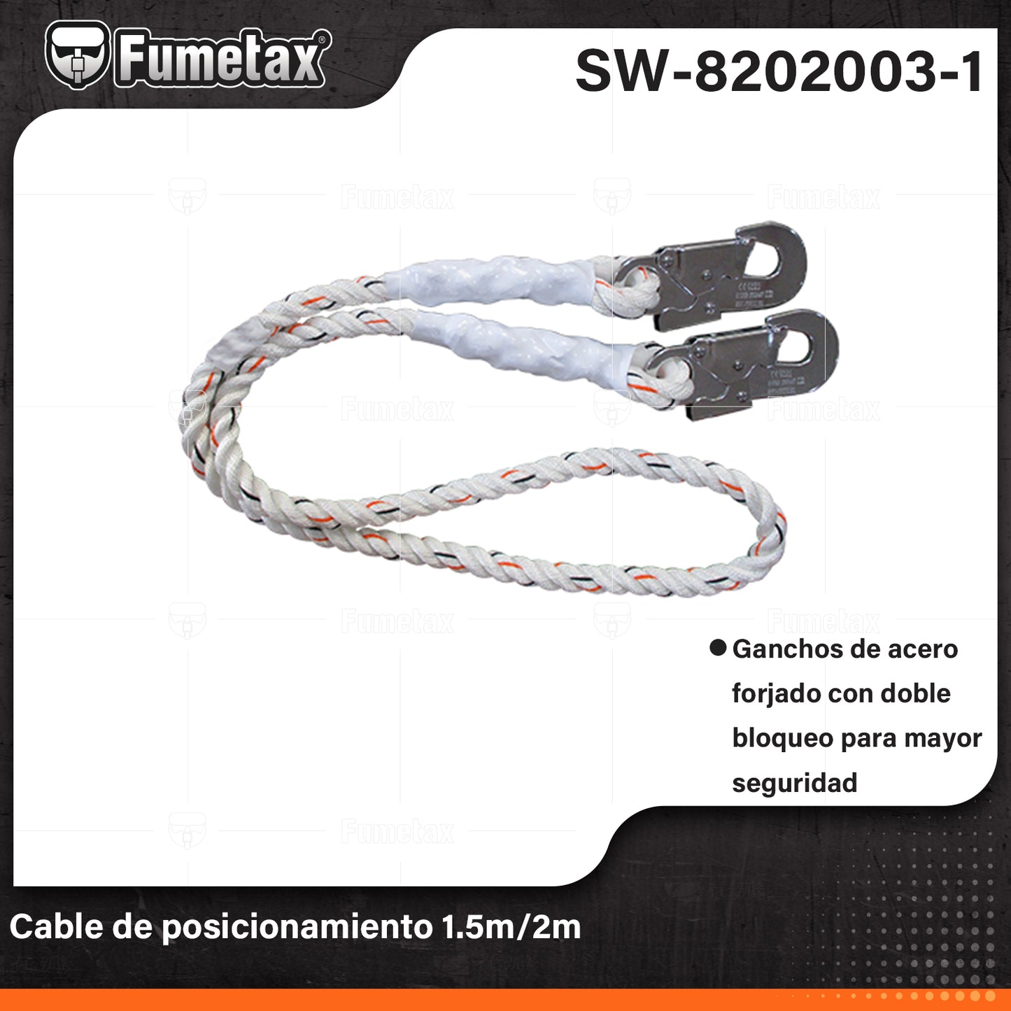 SW-8202003-1-(Caja master 1 CTN=20 SKU)-(MOQ 1 SKU)-Cable de posicionamiento
Ganchos de acero forjado con doble bloqueo para mayor seguridad