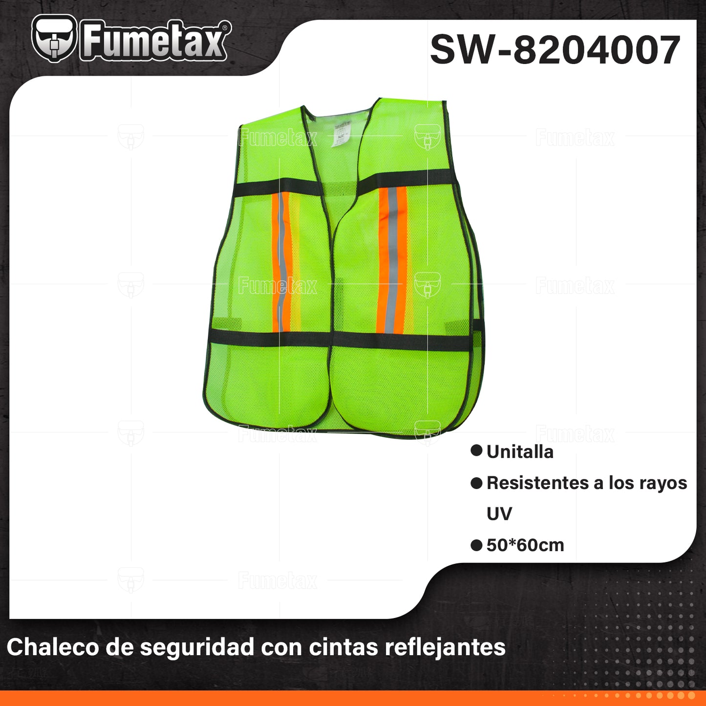 SW-8204007 (Caja master 100)(MOQ 1pz=1etiqueta) Chaleco de seguridad con cintas reflejantes