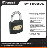 SW-5502S5003 (Caja master 60)(MOQ 1pz=1tarjet) Candados de hierro con ganchos cortos /lron padlocks with short hooks