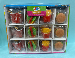 6007(Caja-30)GOMA DE BORRAR FIGURA HAMBURGUESA 48 PZS
