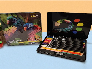 7101(Caja-54)LAPICES DE COLORES ADEKOLOR PREMIUM 12+3 PIEZAS CAJA METAL