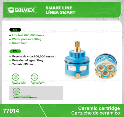 77014-(Caja master 1 CTN=100 SKU)-(MOQ 25 SKU)-Cartucho de cerámico
Cartucho de doble función bidireccional de apertura plana