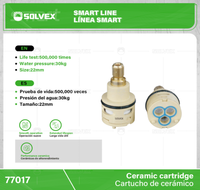 77017-(Caja master 1 CTN=100 SKU)-(MOQ 25 SKU)-Cartucho de cerámico
Desviador de 3 funciones