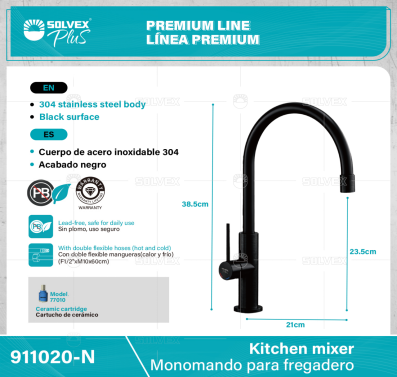 911020-N-(Caja master 1 CTN=5 SKU)-(MOQ 1 SKU)-Monomando para fregadero
Cuerpo,cuello y maneral de acero inoxidable 304