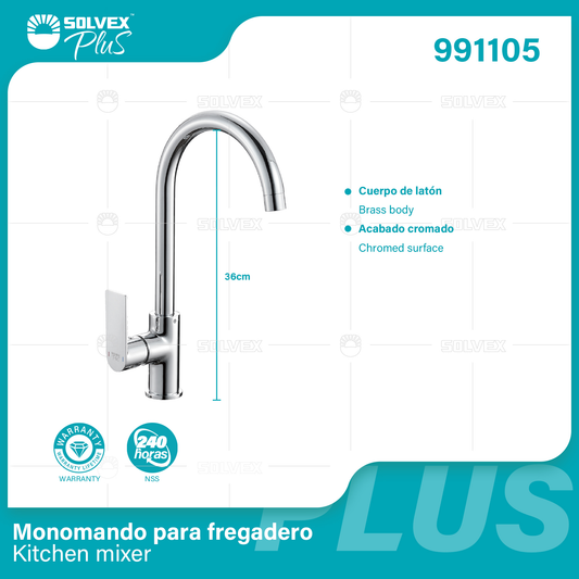 991105 (Caja master 5)(MOQ 1 pz=1 caja) Monomando para fregadero Kitchen mixer