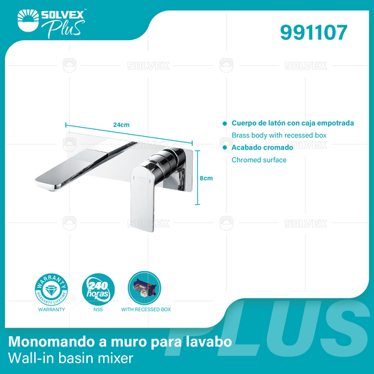 991107 (Caja master 6)(MOQ 1 pz=1 caja) Monomando a muro para lavabo Wall-in basin mixer