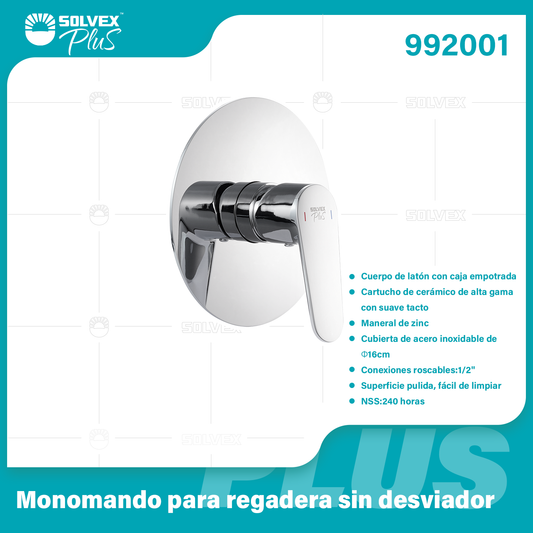 992001-(Caja master 1 CTN=6 SKU)-(MOQ 1 SKU)-Monomando para regadera sin desviador
Cuerpo de latón con caja empotrada