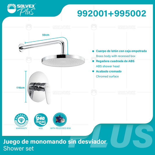 992001+995002 (Caja master 6+6)(MOQ 1 pz/ caja+1 juego/ caja=1 juego) Juego de monomando sin desviador Shower set
