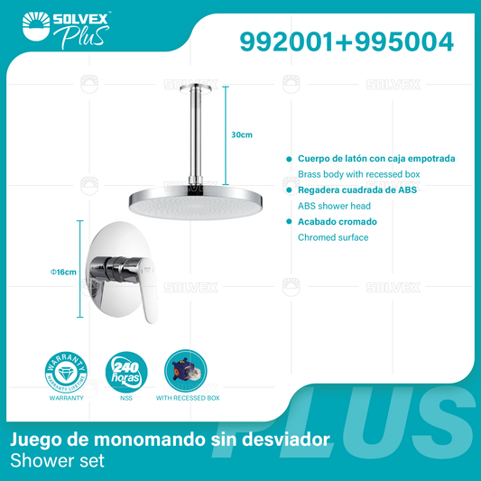 992001+995004 (Caja master 6+6)(MOQ 1 pz/ caja+1 juego/ caja=1 juego) Juego de monomando sin desviador Shower set