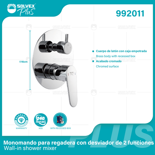 992011 (Caja master 6)(MOQ 1 pz=1 caja) Monomando para regadera con desviador de 2 funciones Wall-in shower mixer