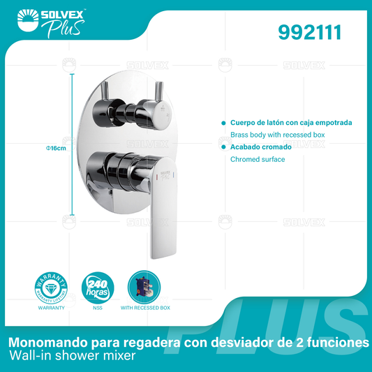 992111 (Caja master 6)(MOQ 1 pz=1 caja) Monomando para regadera con desviador de 2 funciones Wall-in shower mixer