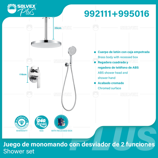 992111+995016 (Caja master 6+6)(MOQ 1 pz/ caja+1 juego/ caja=1 juego) Juego de monomando con desviador de 2 funciones Shower set