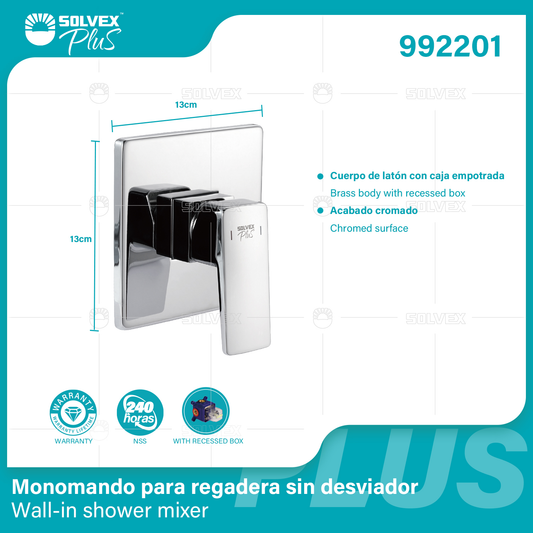 992201 (Caja master 6)(MOQ 1 pz=1 caja) Monomando para regadera sin desviador Wall-in shower mixer