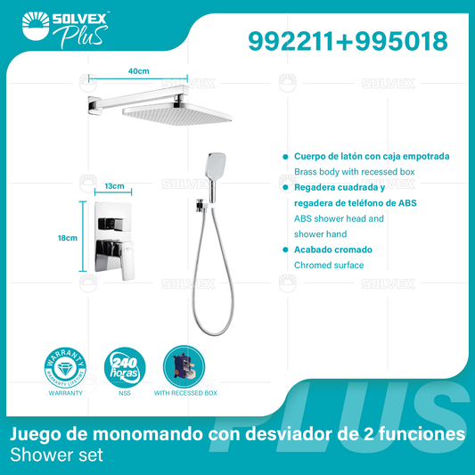 992211+995018 (Caja master 6+6)(MOQ 1 pz/ caja+1 juego/ caja=1 juego)Juego de monomando con desviador de 2 funciones Shower set