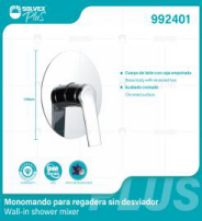 992401 (Caja master 6)(MOQ 1 pz=1 caja) Monomando para regadera sin desviador Wall-in shower mixer