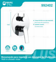 992402 (Caja master 6)(MOQ 1 pz=1 caja) Monomando para regadera con desviador de 2 funciones Wall-in shower mixer