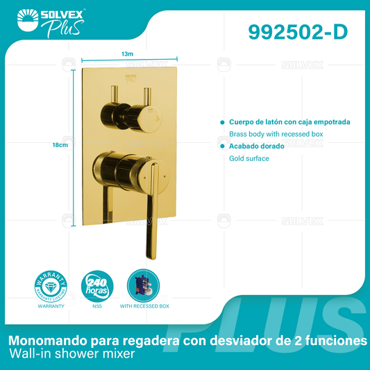 992502-D (Caja master 6)(MOQ 1 pz=1 caja) Monomando para regadera con desviador de 2 funciones Wall-in shower mixer