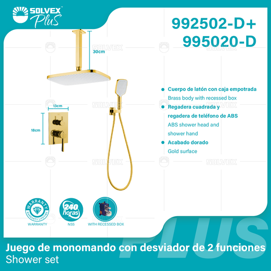 992502-D+995020-D (Caja master 6+6)(MOQ 1 pz/ caja+1 juego/ caja=1 juego)Juego de monomando con desviador de 2 funciones Shower set