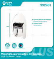 992601 (Caja master 6)(MOQ 1 pz=1 caja) Monomando para regadera sin desviador Wall-in shower mixer