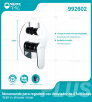 992602 (Caja master 6)(MOQ 1 pz=1 caja) Monomando para regadera con desviador de 2 funciones Wall-in shower mixer