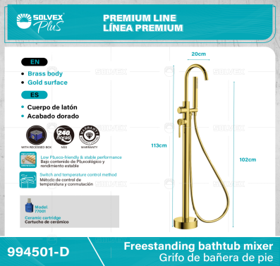 994501-D-(Caja master 1 CTN=4 SKU)-(MOQ 1 SKU)-Grifo de bañera de pie
Cuerpo de latón （59A) de alta calidad,Bajo contenido de Pb,ecologico y rendimiento estable