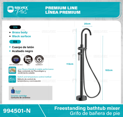 994501-N-(Caja master 1 CTN=4 SKU)-(MOQ 1 SKU)-Grifo de bañera de pie
Cuerpo de latón（59A) de alta calidad,Bajo contenido de Pb,ecologico y rendimiento estable