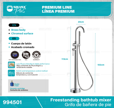 994501-(Caja master 1 CTN=4 SKU)-(MOQ 1 SKU)-Grifo de bañera de pie
Cuerpo de latón（59A) de alta calidad,Bajo contenido de Pb,ecologico y rendimiento estable