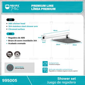 995005-(Caja master 1 CTN=6 SKU)-(MOQ 1 SKU)-Juego de regadera
Regadera cuadrada 12" x 8" de ABS