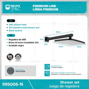 995006-N-(Caja master 1 CTN=6 SKU)-(MOQ 1 SKU)-Juego de regadera
Regadera cuadrada 12" x 8" de ABS