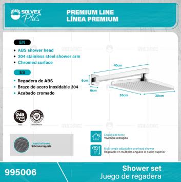 995006-(Caja master 1 CTN=6 SKU)-(MOQ 1 SKU)-Juego de regadera
Regadera cuadrada 12" x 8" de ABS