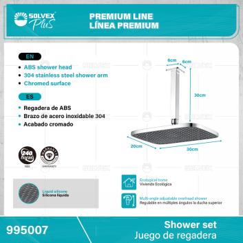 995007-(Caja master 1 CTN=6 SKU)-(MOQ 1 SKU)-Juego de regadera
Regadera cuadrada 12" x 8" de ABS