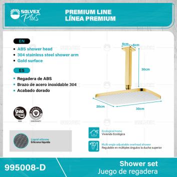 995008-D-(Caja master 1 CTN=6 SKU)-(MOQ 1 SKU)-Juego de regadera
Regadera cuadrada 12" x 8" de ABS
