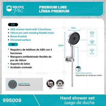 995009-(Caja master 1 CTN=6 SKU)-(MOQ 1 SKU)-Juego de ducha
Regadera de teléfono de ABS con 3 funciones