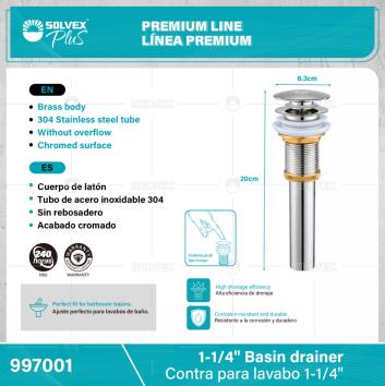 997001-(Caja master 1 CTN=50 SKU)-(MOQ 1 SKU)-Contra para lavabo 1-1/4"
Cuerpo de latón