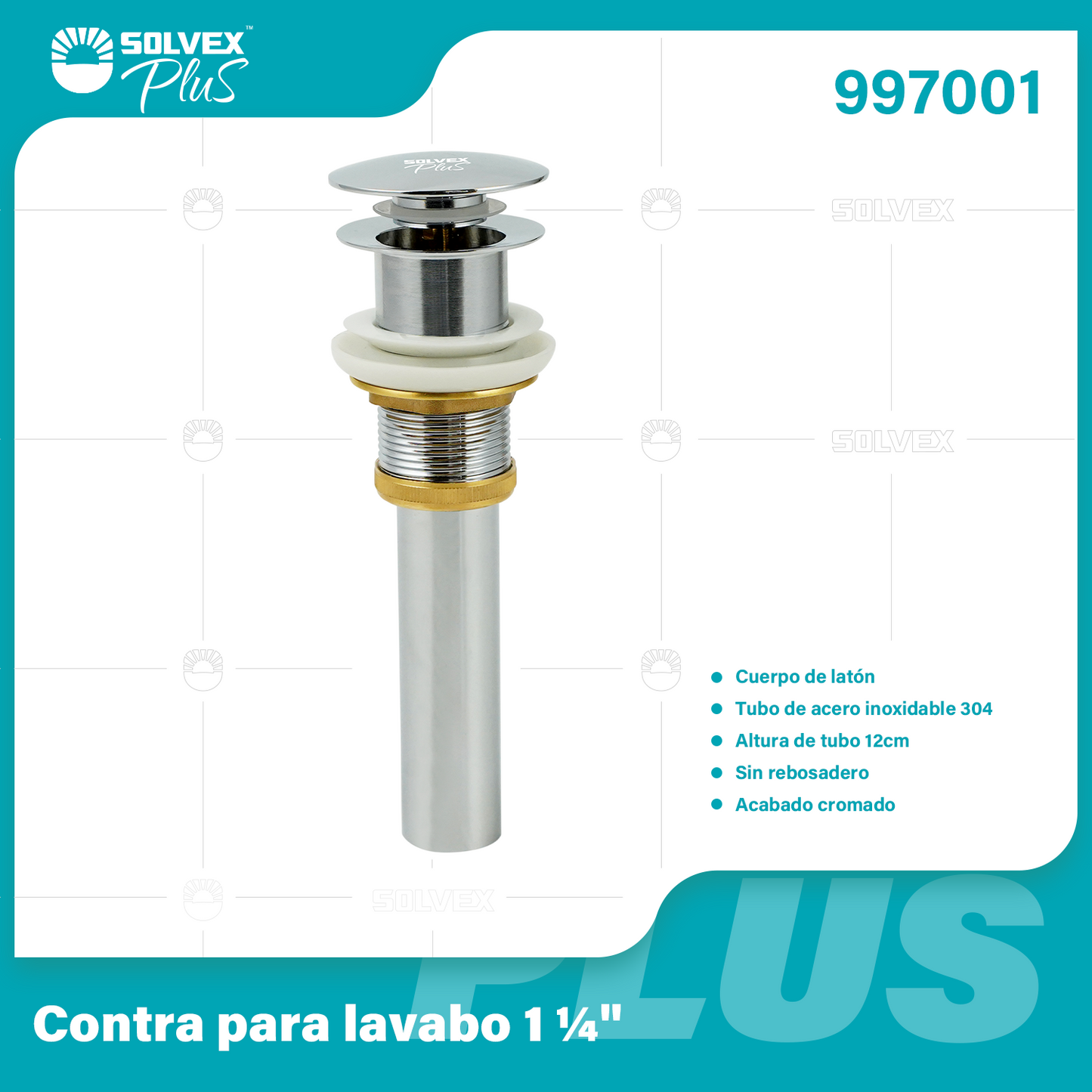 997001-(Caja master 1 CTN=50 SKU)-(MOQ 1 SKU)-Contra para lavabo 1-1/4"
Cuerpo de latón