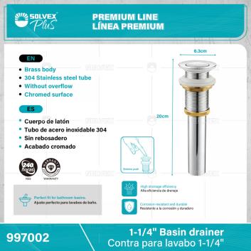 997002-(Caja master 1 CTN=50 SKU)-(MOQ 1 SKU)-Contra para lavabo 1-1/4"
Cuerpo de latón