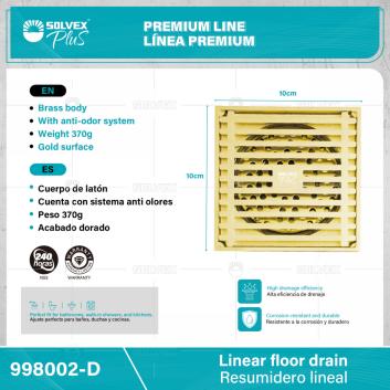 998002-D-(Caja master 1 CTN=30 SKU)-(MOQ 1 SKU)-Resumidero lineal
Cuerpo de latón