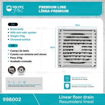 998002-(Caja master 1 CTN=30 SKU)-(MOQ 1 SKU)-Resumidero lineal
Cuerpo de latón