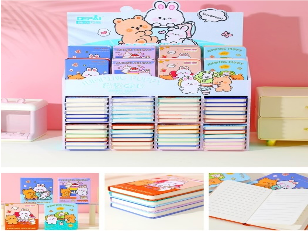 A7-1002-5(Caja-384)MINI CUADERNO COSIDO 80 HOJAS
EMPAQUE CON EXHIBIDOR