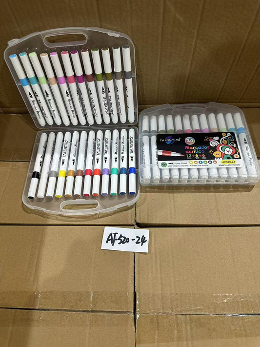 AF520-24 "MARCADOR ACRÍLICO PUNTA PINCEL 24 COLORES 12 INTENSOS + 6 PASTEL+6 METALICO" (72pz/caja)