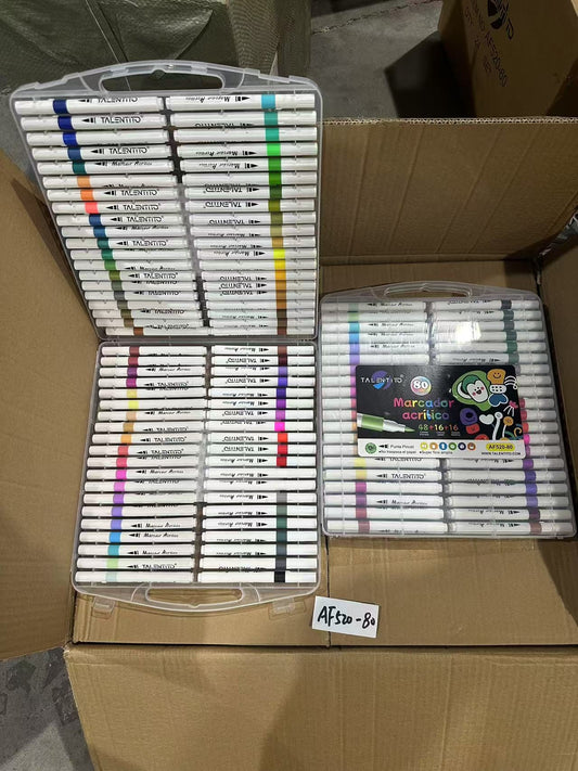 AF520-80 "MARCADOR ACRÍLICO PUNTA PINCEL  80 COLORES 48 INTENSOS + 16 PASTEL+16 METALICO"  (18pz/caja)