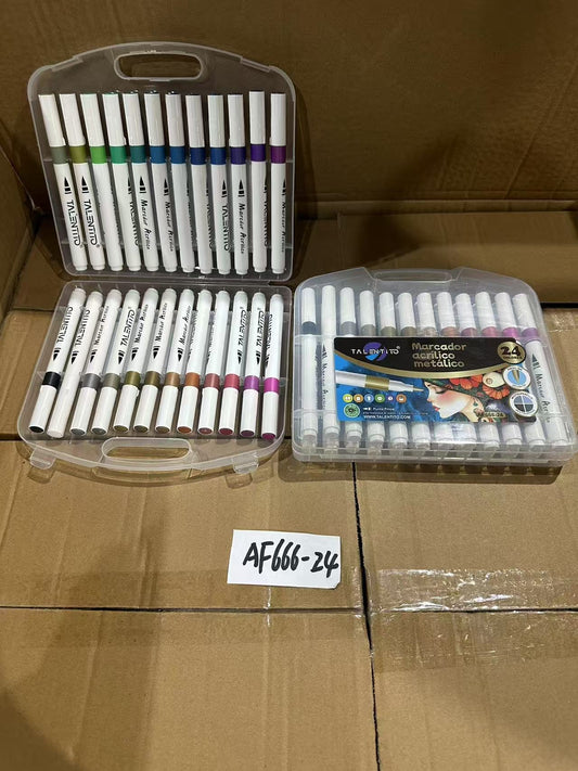 AF666-24 "MARCADOR ACRÍLICO PUNTA PINCEL 24 COLORES  MATALICO"  (72pz/caja)