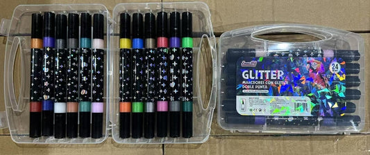 AF917-12 "MARCADOR ACRÍLICO DOBLE PUNTA GLITTER 12PZ/24COLOR" (120pz/caja)