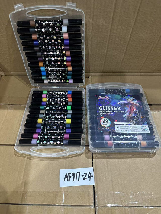 AF917-24 "MARCADOR ACRÍLICO DOBLE PUNTA GLITTER 24PZ/48COLOR" (60pz/caja)