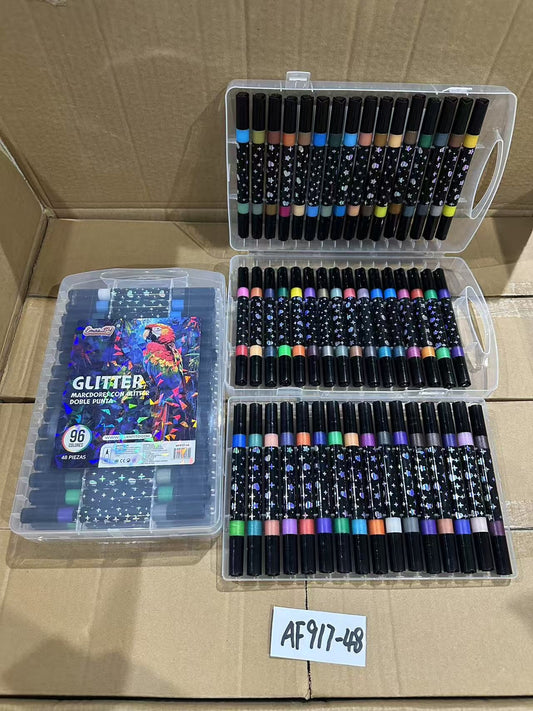 AF917-48 "MARCADOR ACRÍLICO DOBLE PUNTA GLITTER 48PZ/96COLOR" (30pz/caja)