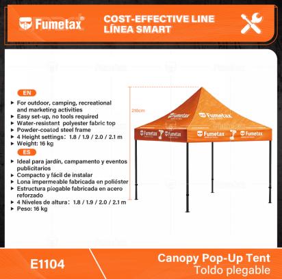 E1104-(Caja master 1 CTN=1 SKU)-(MOQ 1 SKU)-Ideal para jardín, campamento y eventos publicitarios
Compacto y fácil de instalar