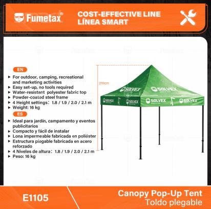 E1105-(Caja master 1 CTN=1 SKU)-(MOQ 1 SKU)-Ideal para jardín, campamento y eventos publicitarios
Compacto y fácil de instalar