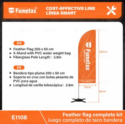 E1108-(Caja master 1 CTN=4 SKU)-(MOQ 1 SKU)-Bandera tipo pluma 200 x 50 cm
Soporte en cruz con bolsa pesante de PVC para agua